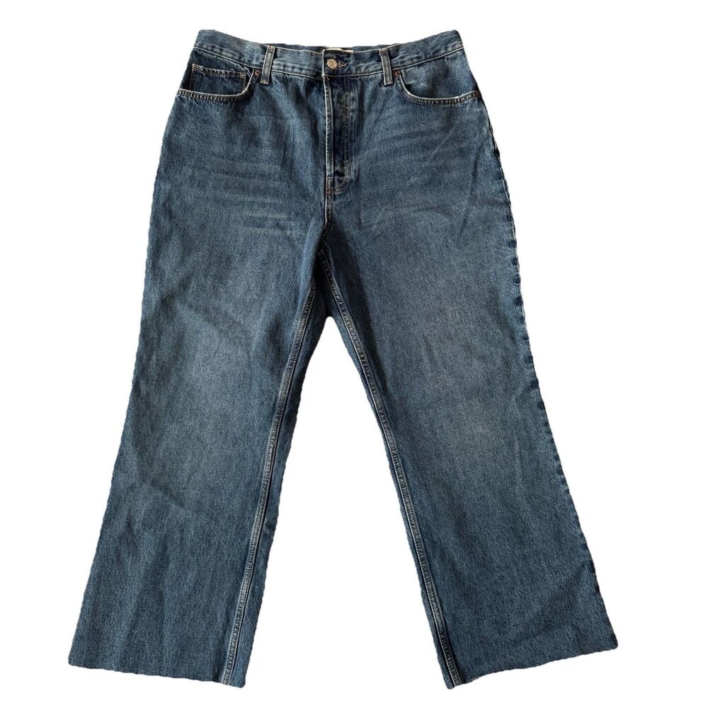We‎ The Free High Rise Wide Leg Jeans Size 31 Blue Raw Hem Boho